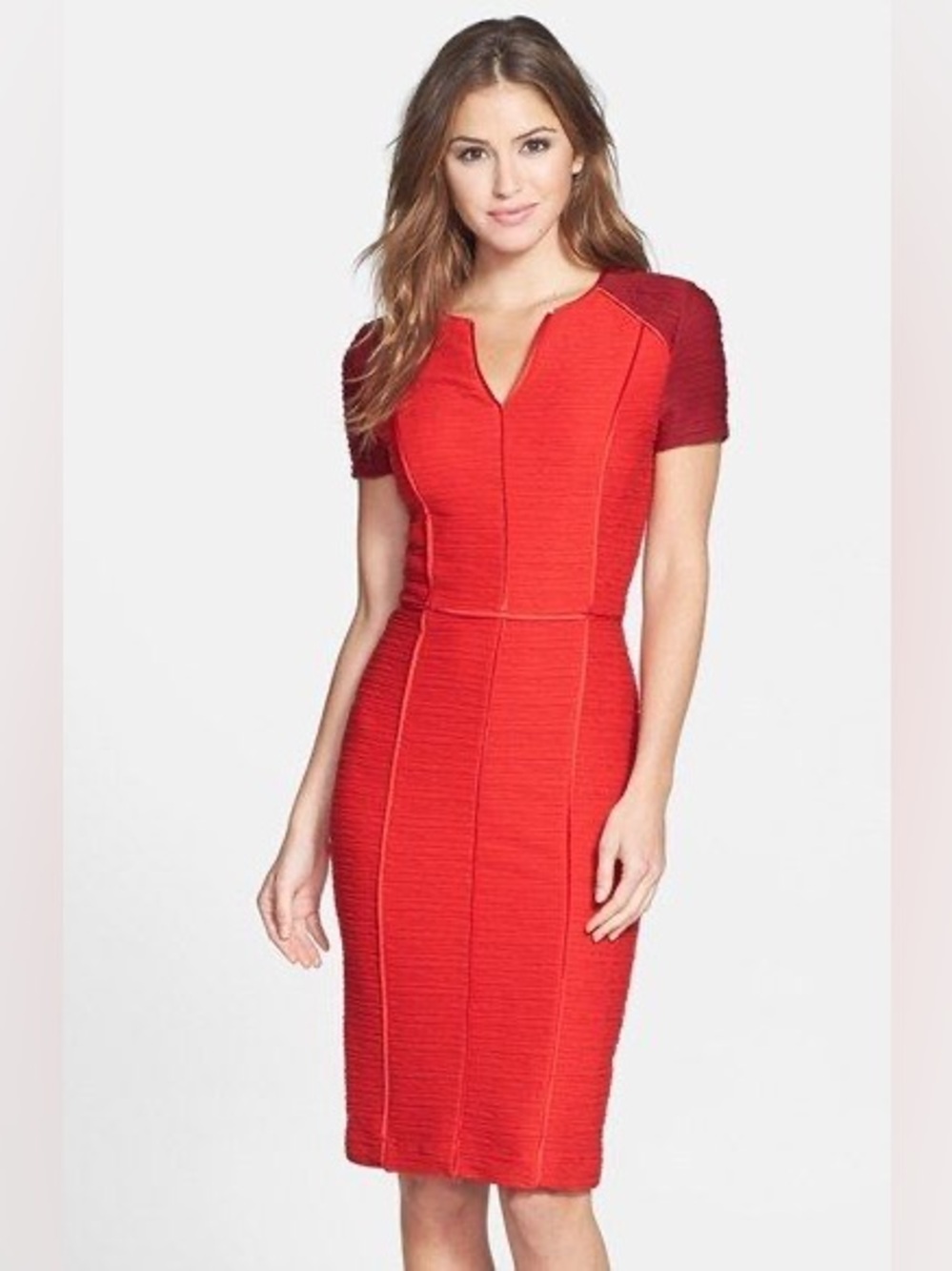Anthropologie Maeve Red Short Sleeve Eunoia Pencil Dress